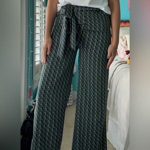 Ciebon Green and Blue Patterned Tie Waist Pants M
